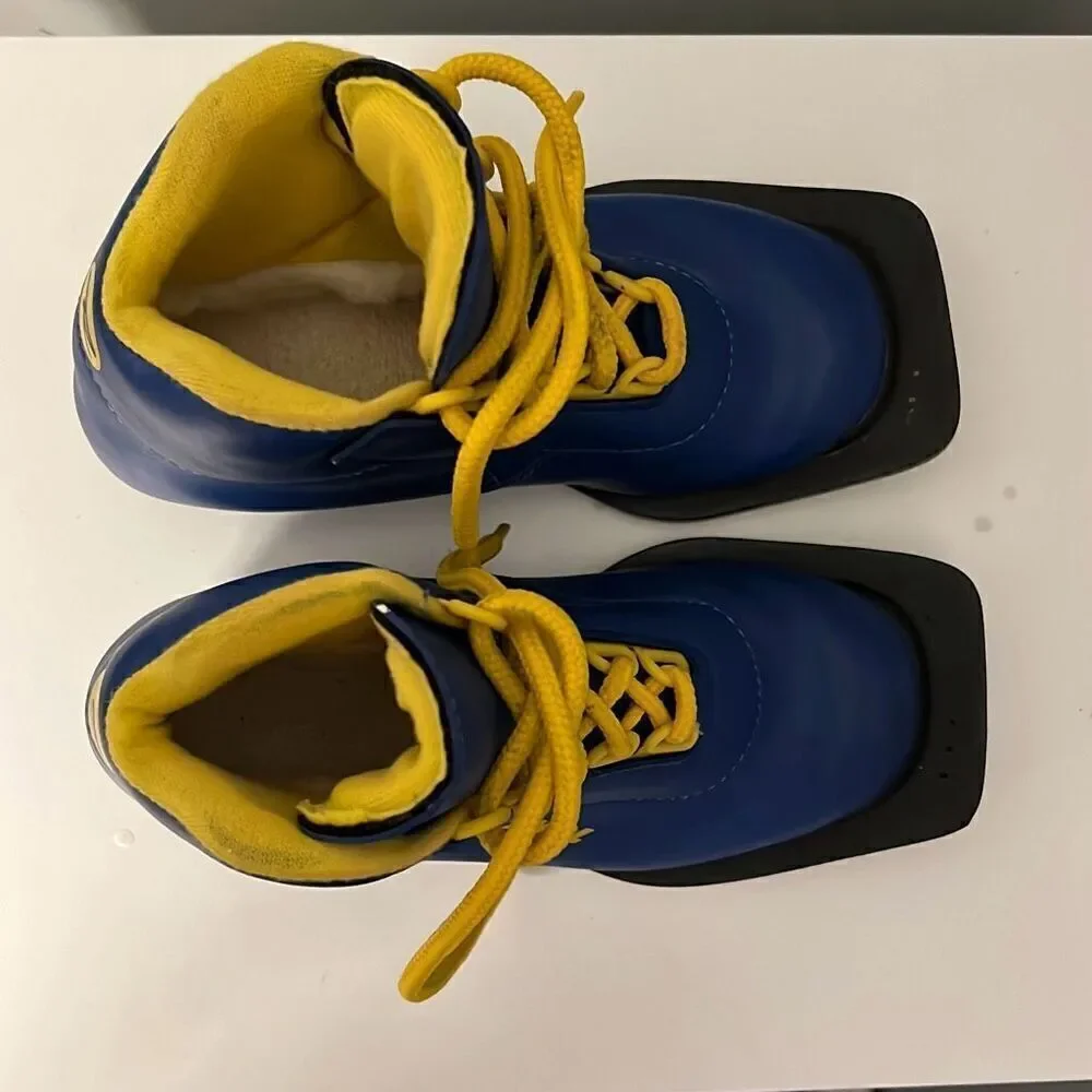 Rossignol Kids' Blue Yellow LTS JR Nordic 75mm Cross Country Ski Boots Size 8.5